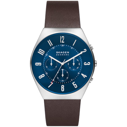 Relógio Skagen Grenen Chronograph Masculino Crono Couro